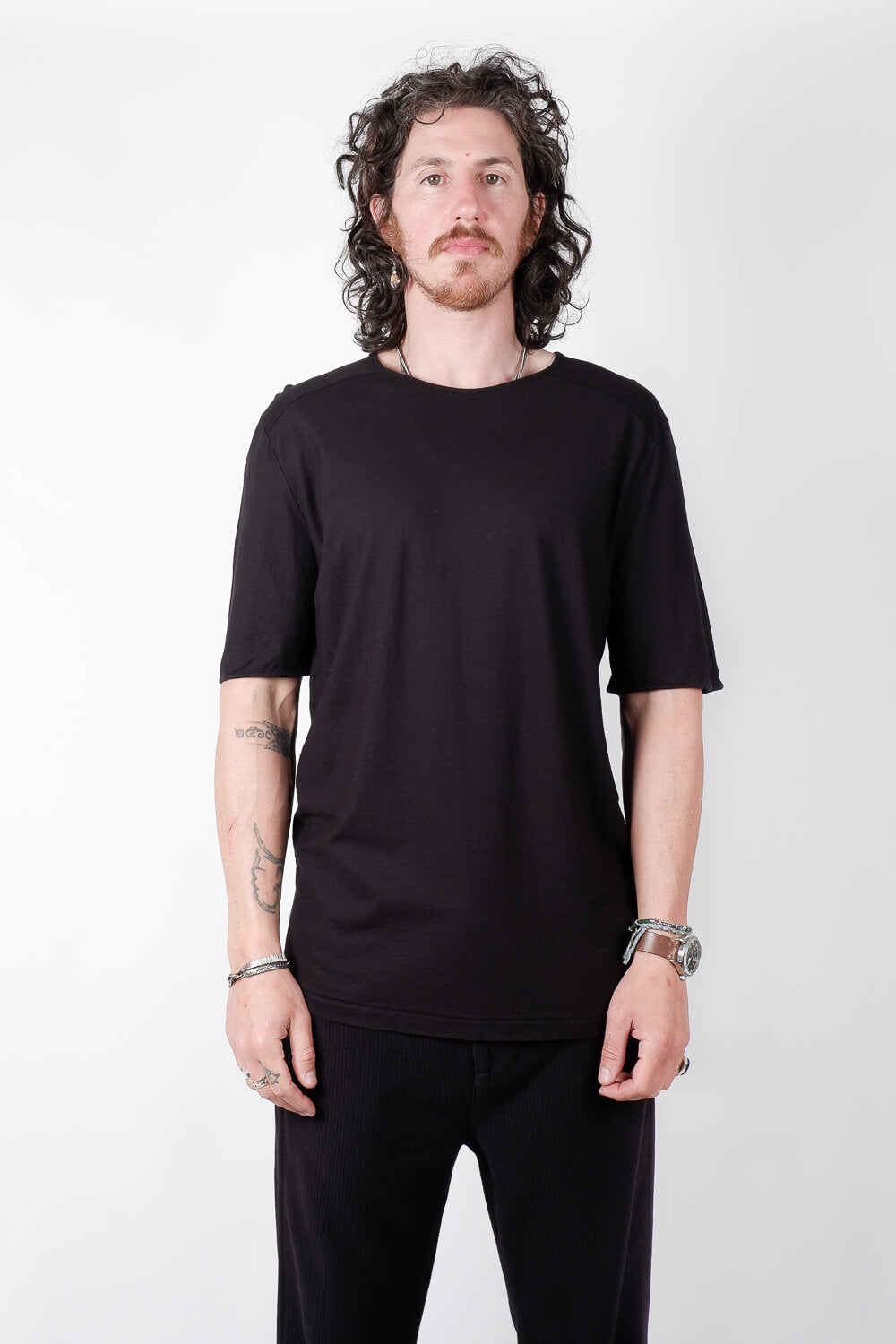 Crew Neck Stitch Detail T-Shirt Black