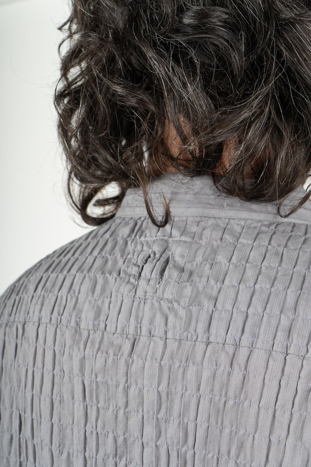 Crinkled Effect Open Collar Shirt Grey