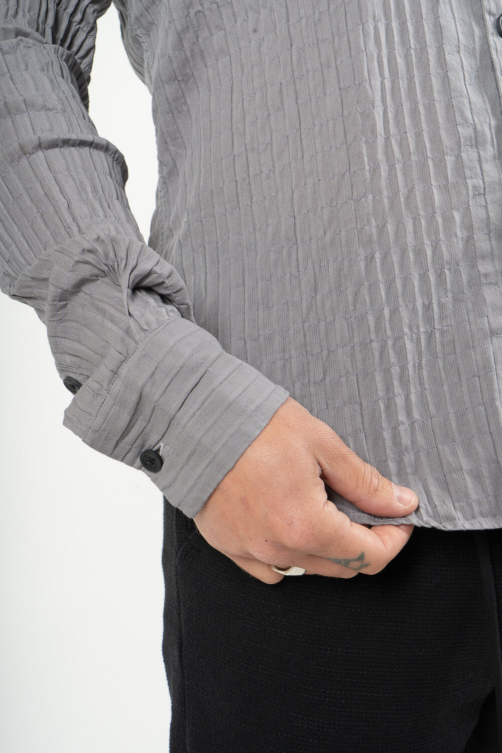 Crinkled Effect Open Collar Shirt Grey