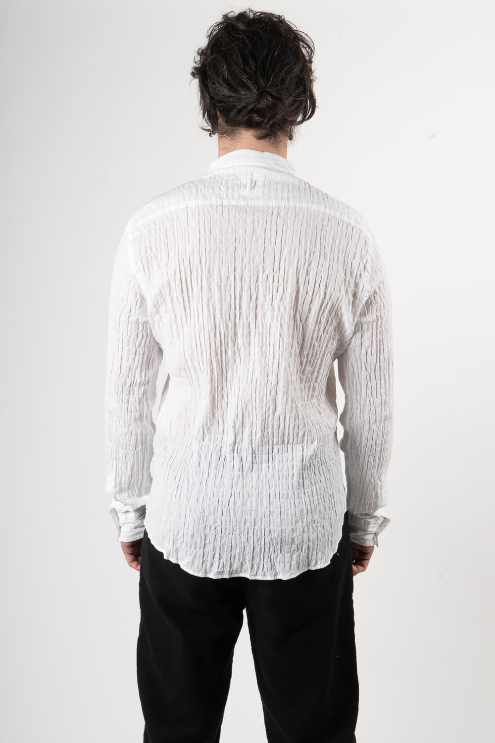 Crinkled Effect Open Collar Shirt White
