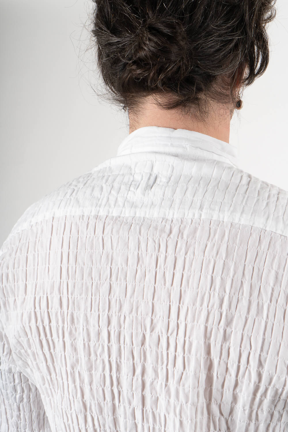 Crinkled Effect Open Collar Shirt White