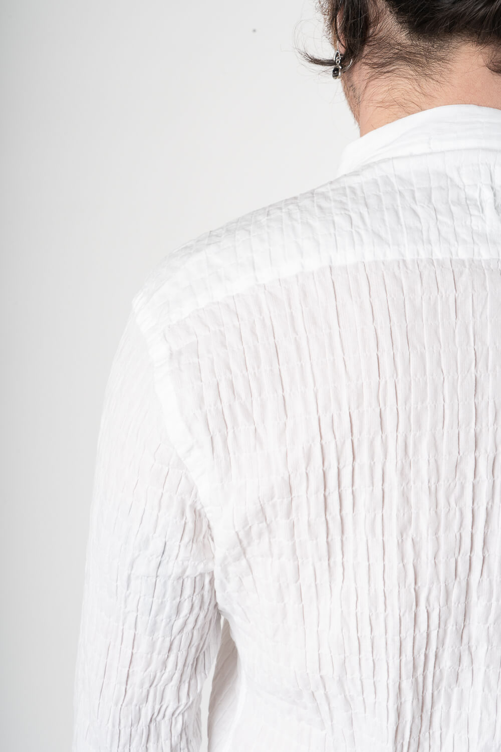 Crinkled Effect Open Collar Shirt White