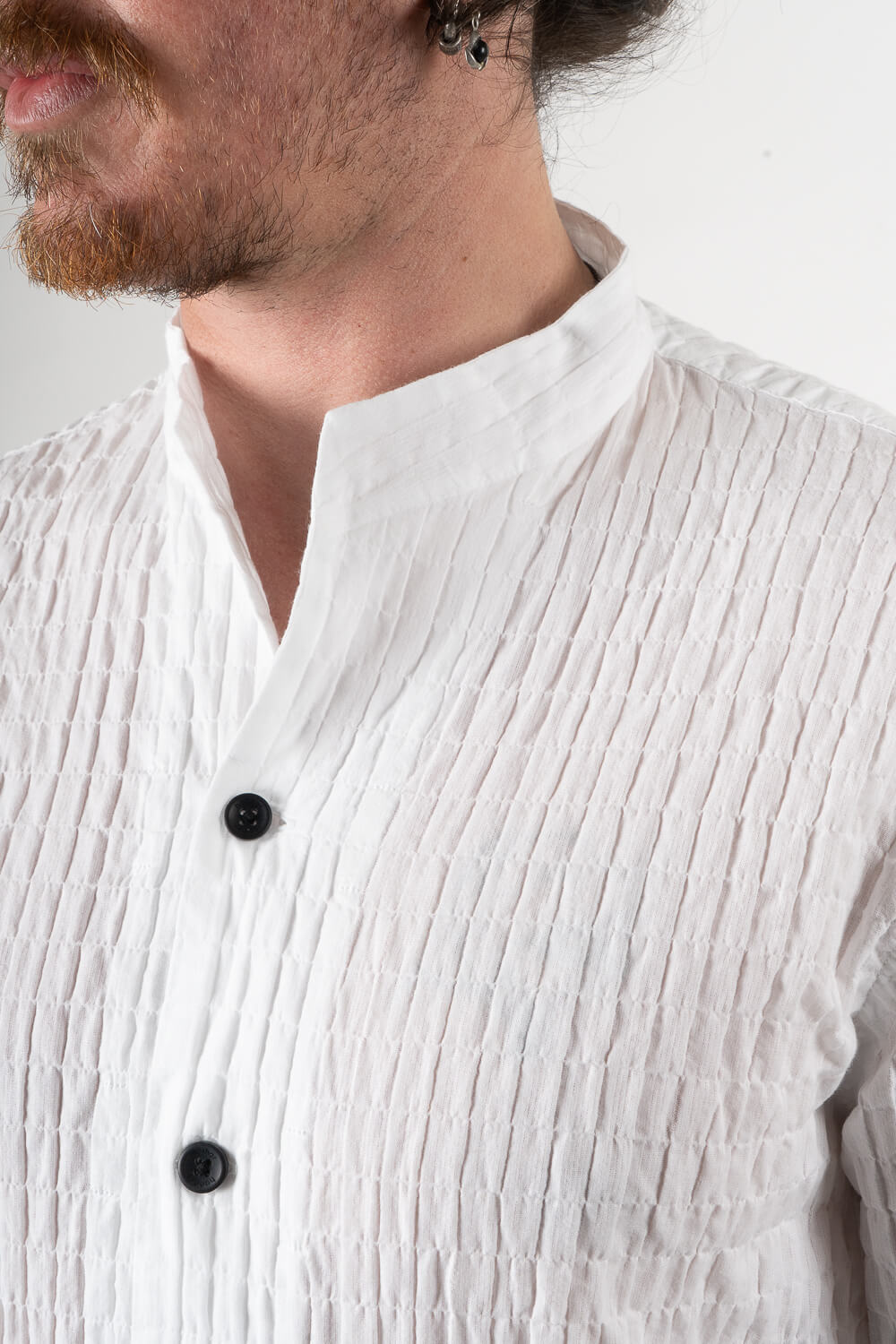 Crinkled Effect Open Collar Shirt White