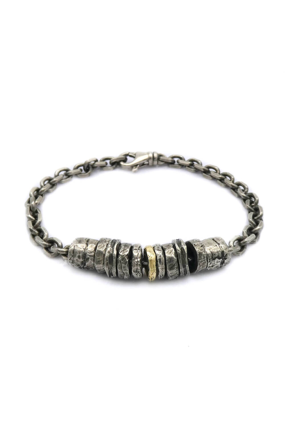 Disk Bracelet Silver W/ 9Kt Gold Detail