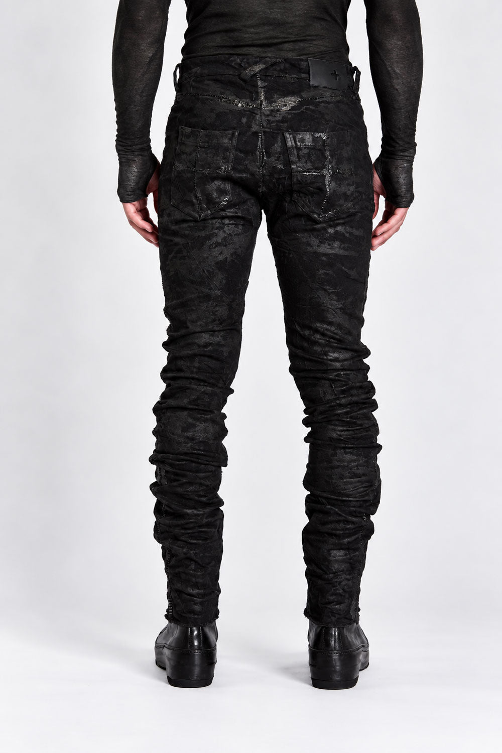 Distressed Crinkle Effect Jeans Black