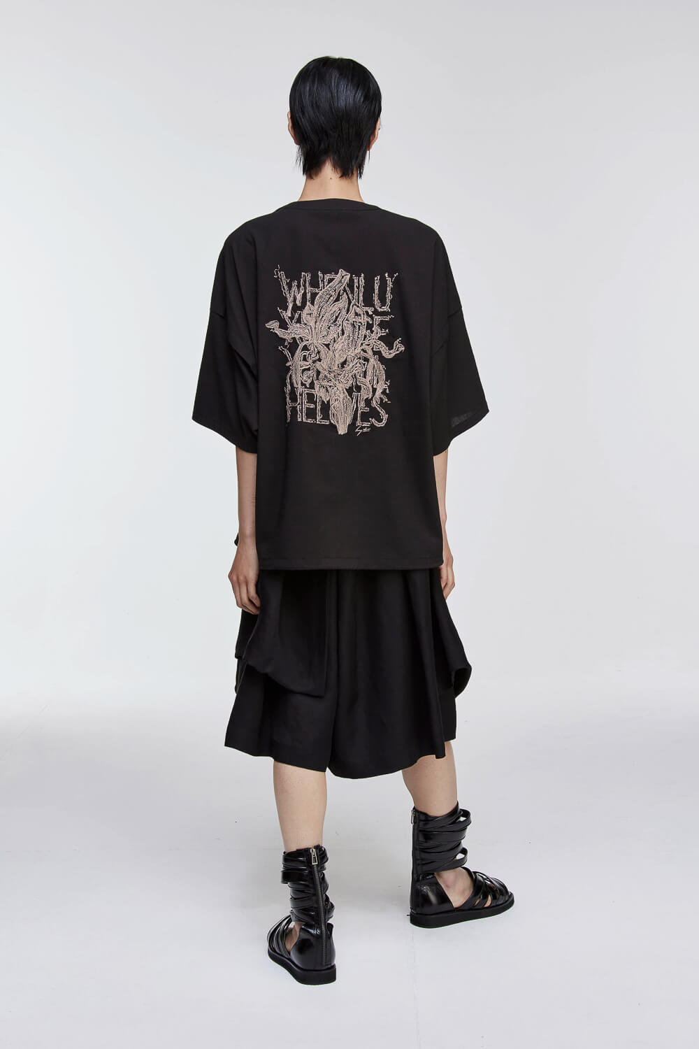 Embroidered Polyptych Woven T-Shirt Black