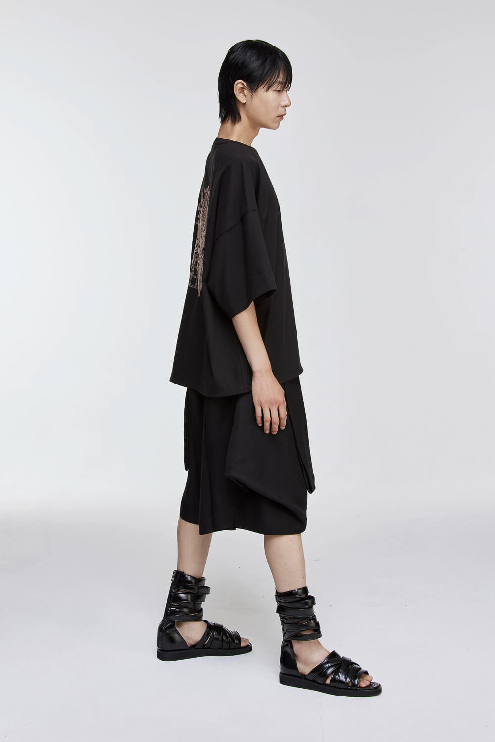 Embroidered Polyptych Woven T-Shirt Black