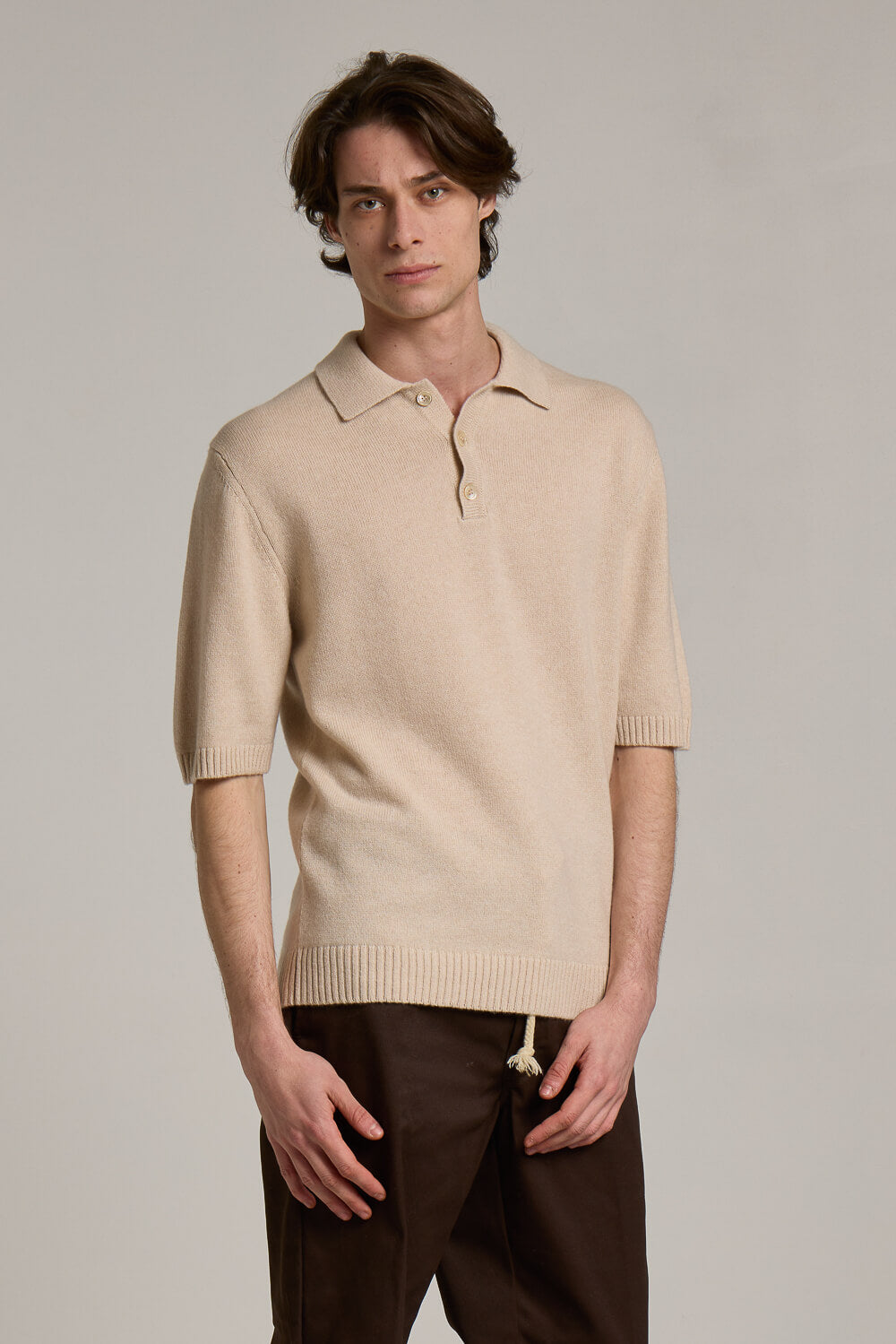Extra Fine 100% Cashmere Polo T-Shirt Beige