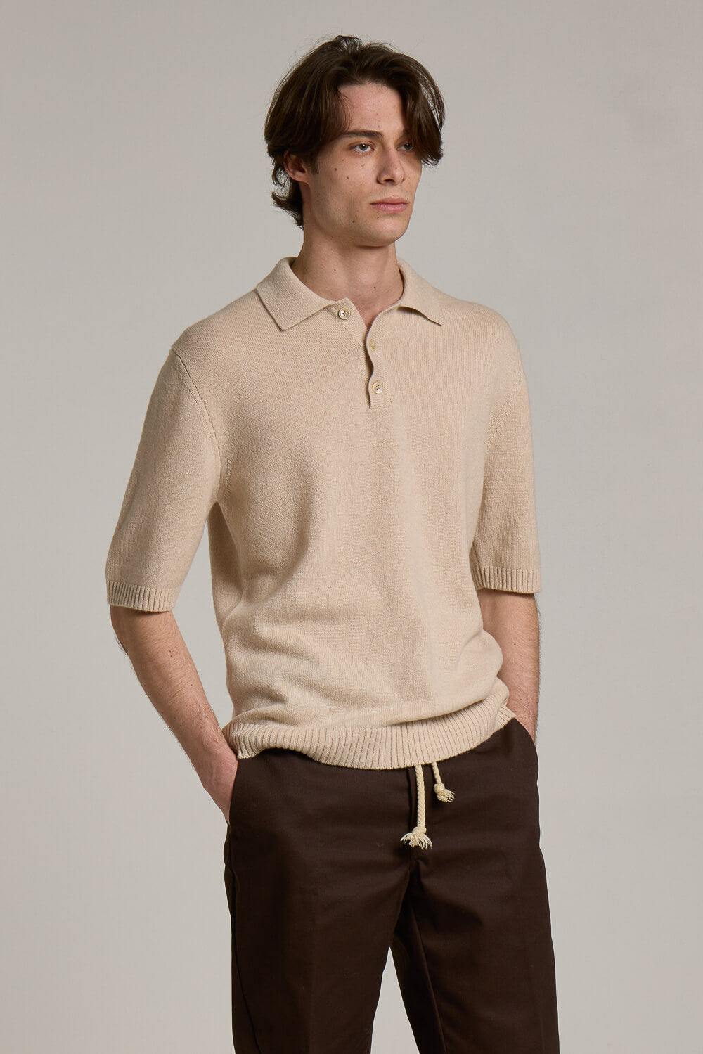 Extra Fine 100% Cashmere Polo T-Shirt Beige