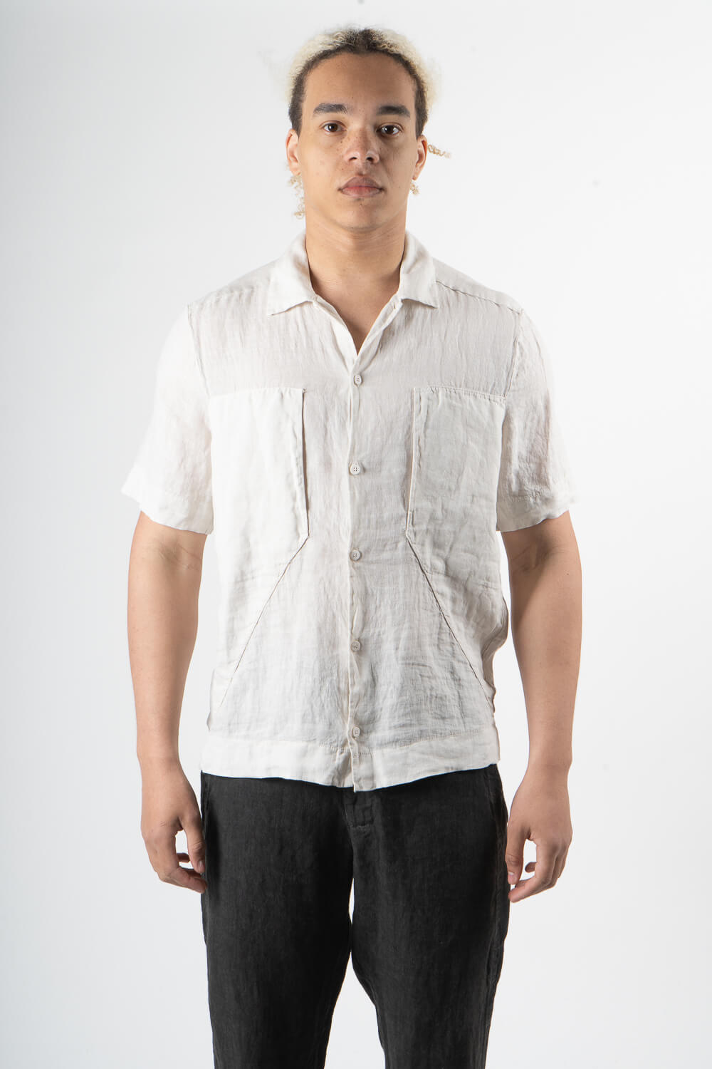 Front Pocket S/S Linen Shirt Beige