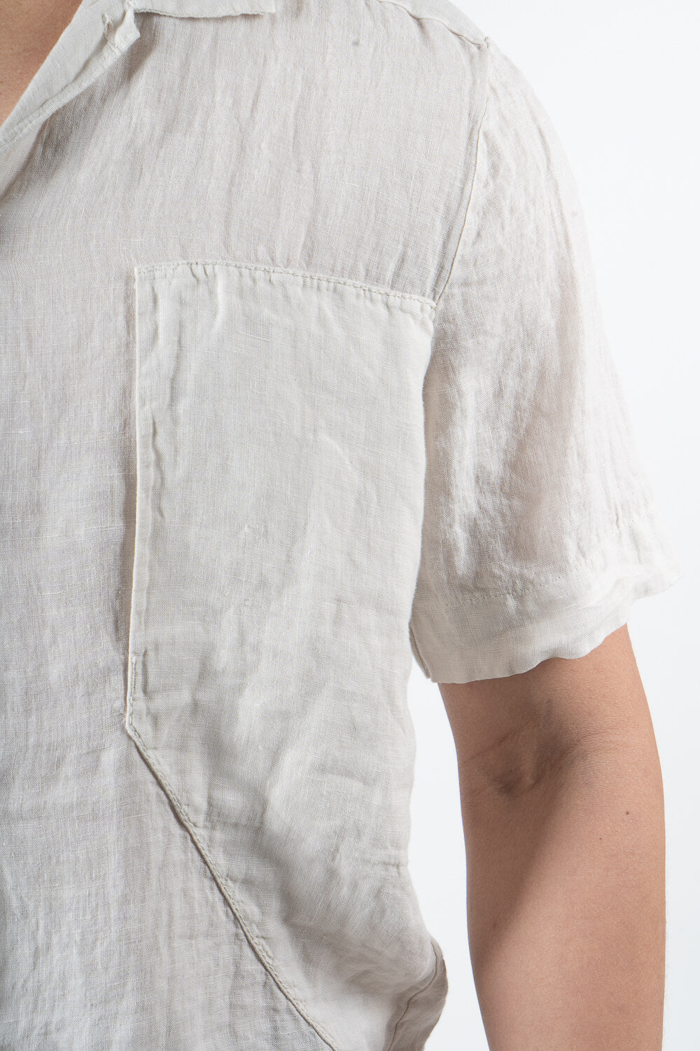 Front Pocket S/S Linen Shirt Beige