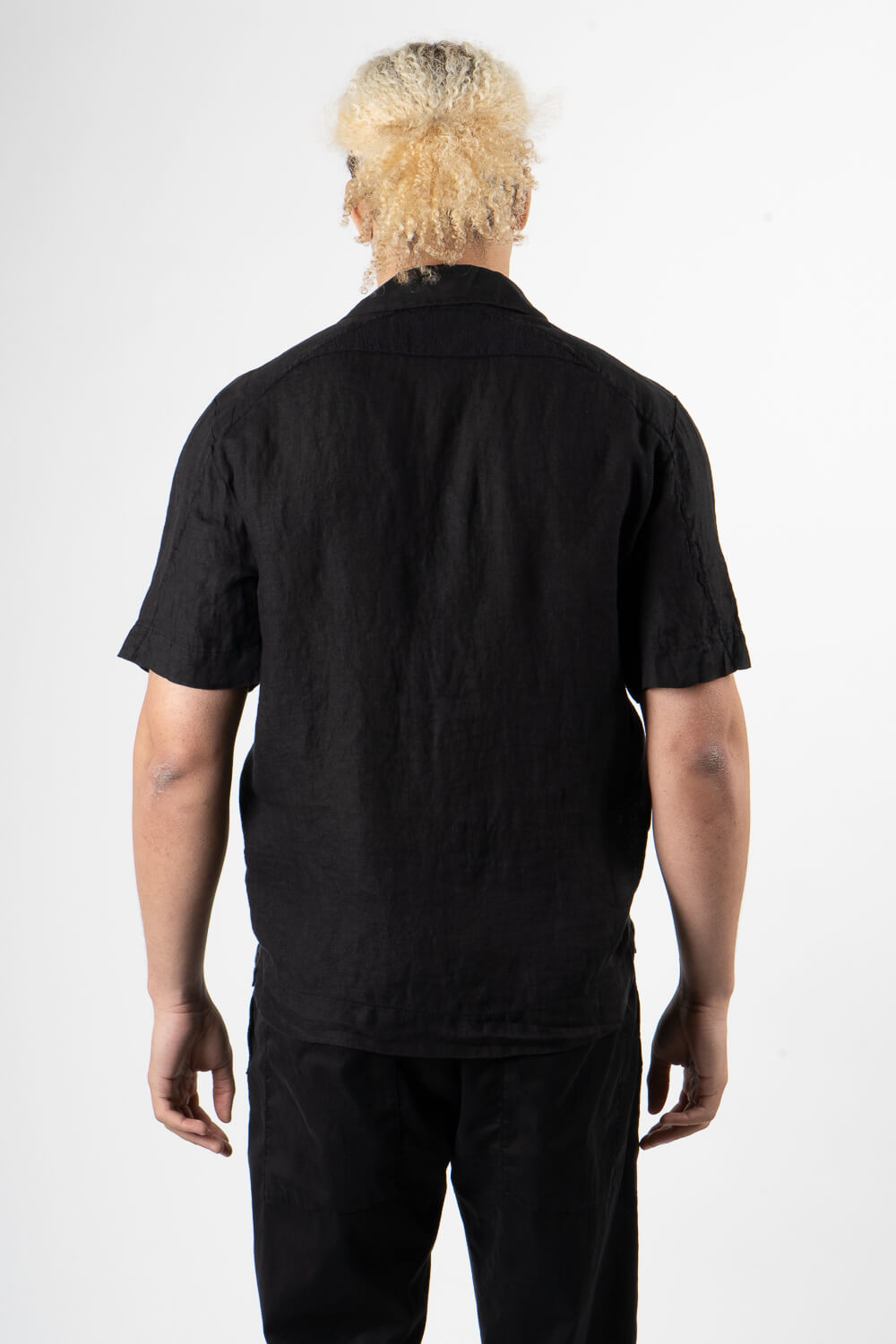 Front Pocket S/S Linen Shirt Black