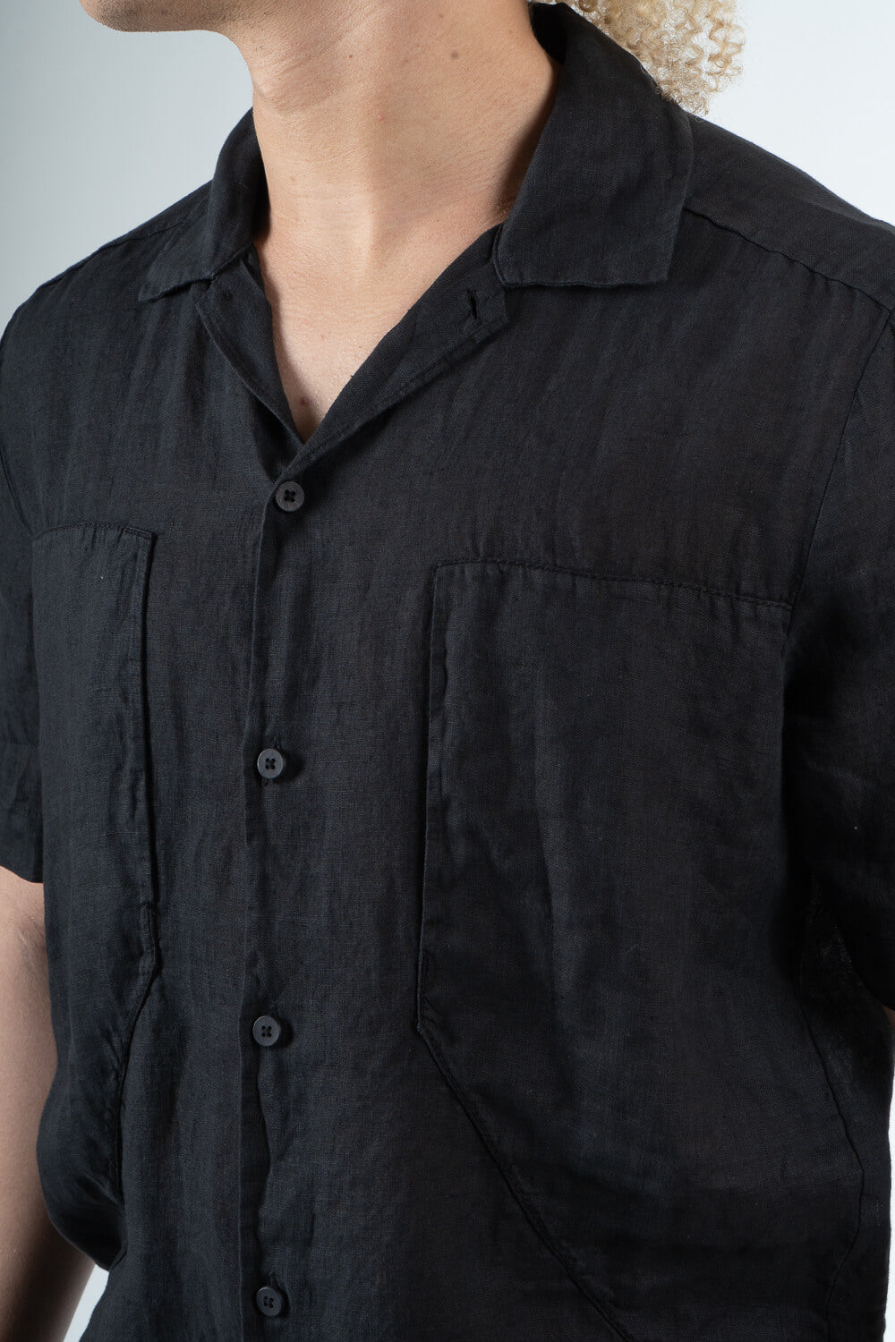 Front Pocket S/S Linen Shirt Black