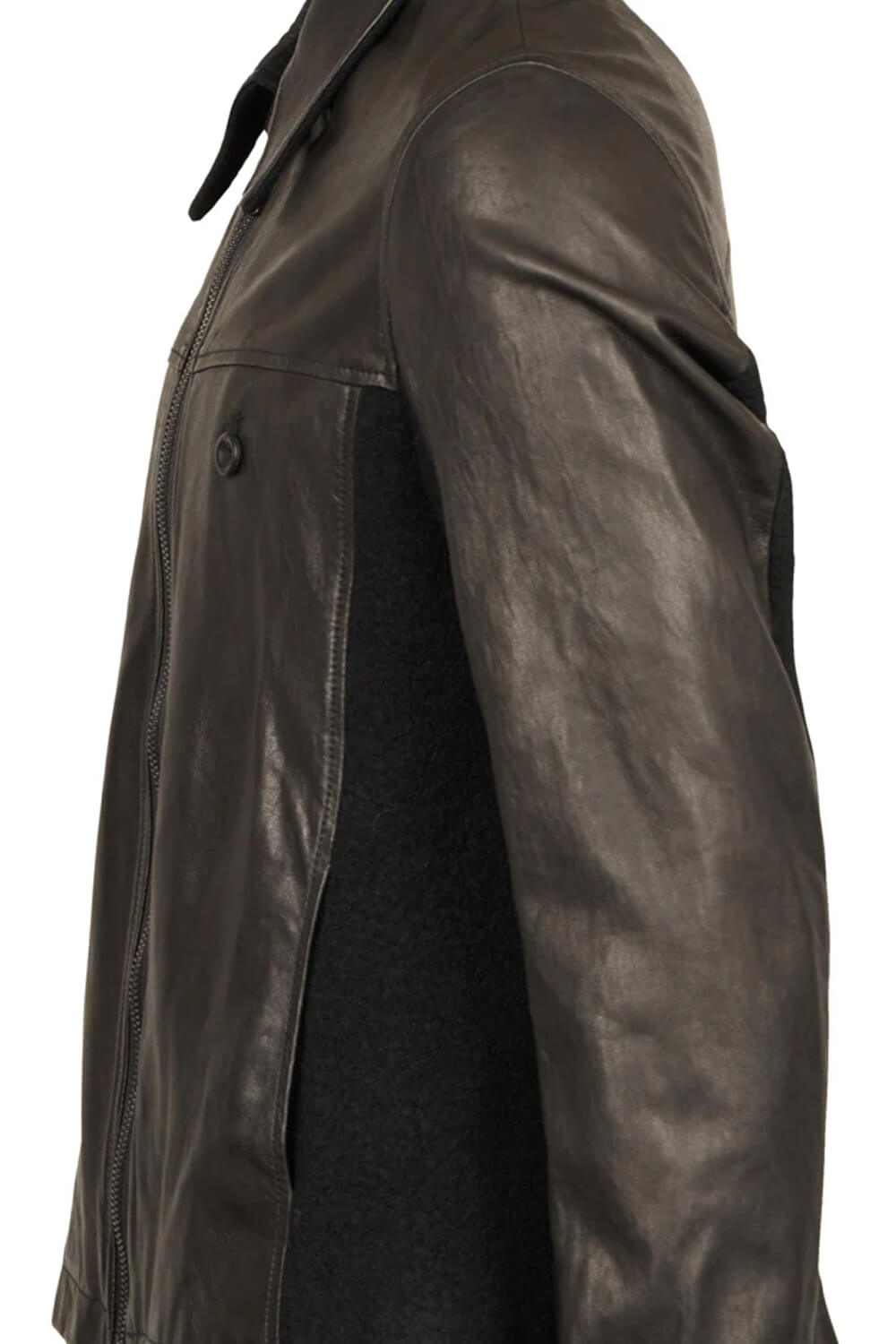 Full Zip Italian Leather/Boiled Wool Jacket Black