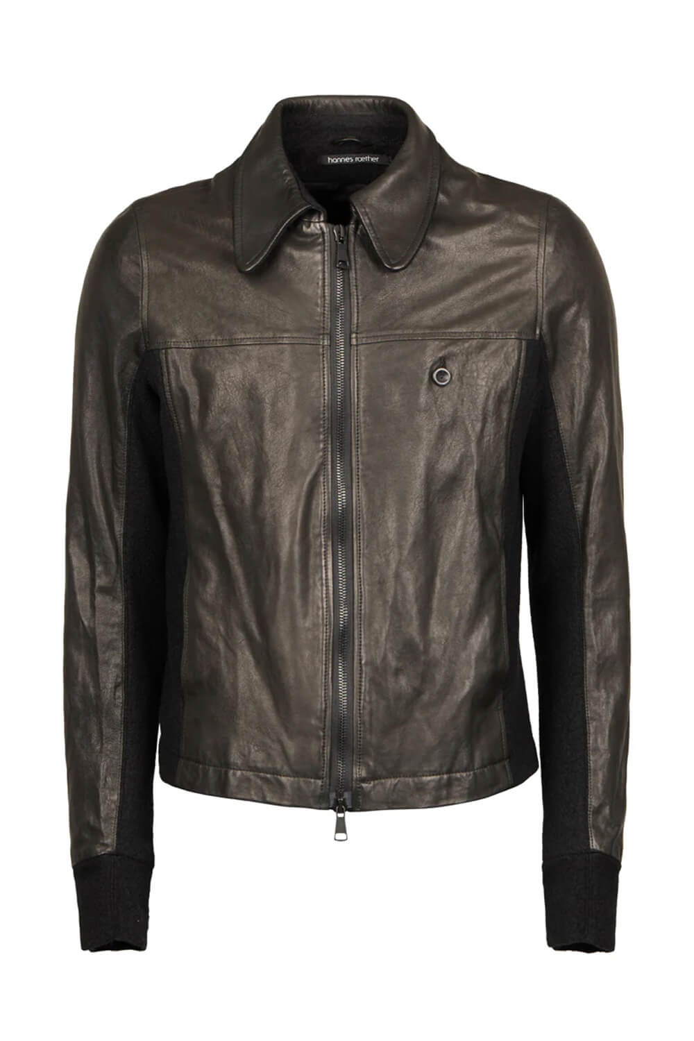 Full Zip Italian Leather/Boiled Wool Jacket Black