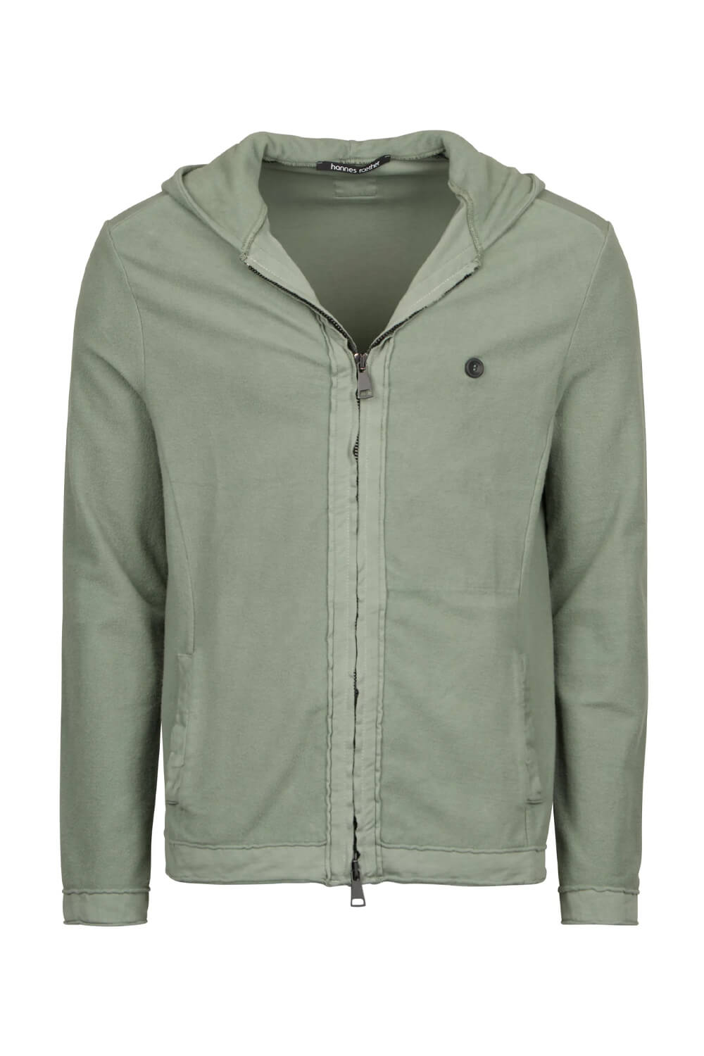 Full Zip Raw Edge Panel Jersey Cotton Overshirt Green