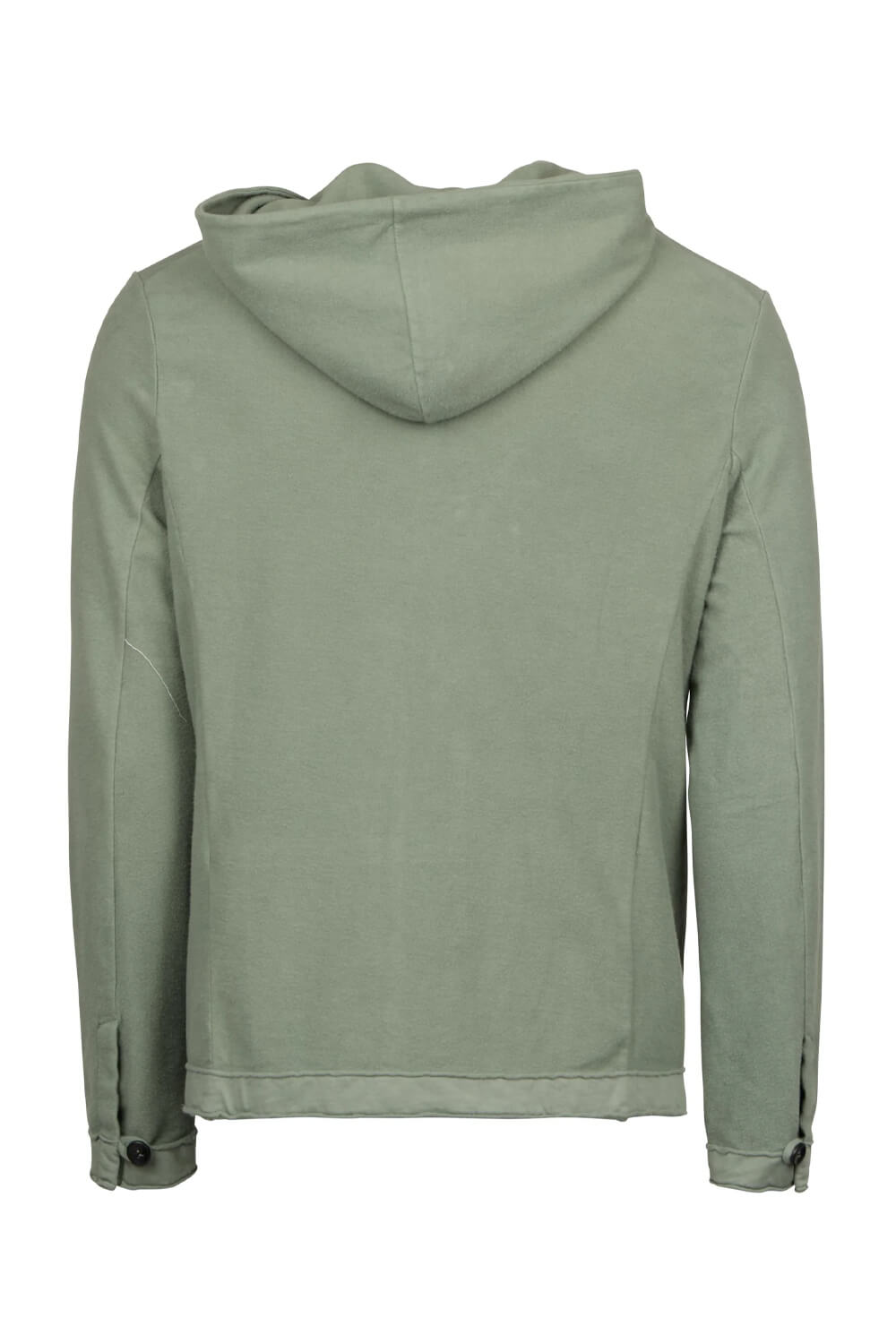 Full Zip Raw Edge Panel Jersey Cotton Overshirt Green