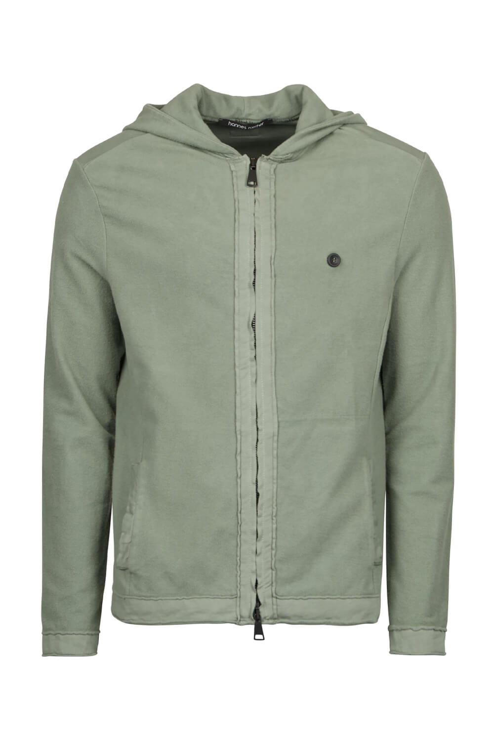 Full Zip Raw Edge Panel Jersey Cotton Overshirt Green