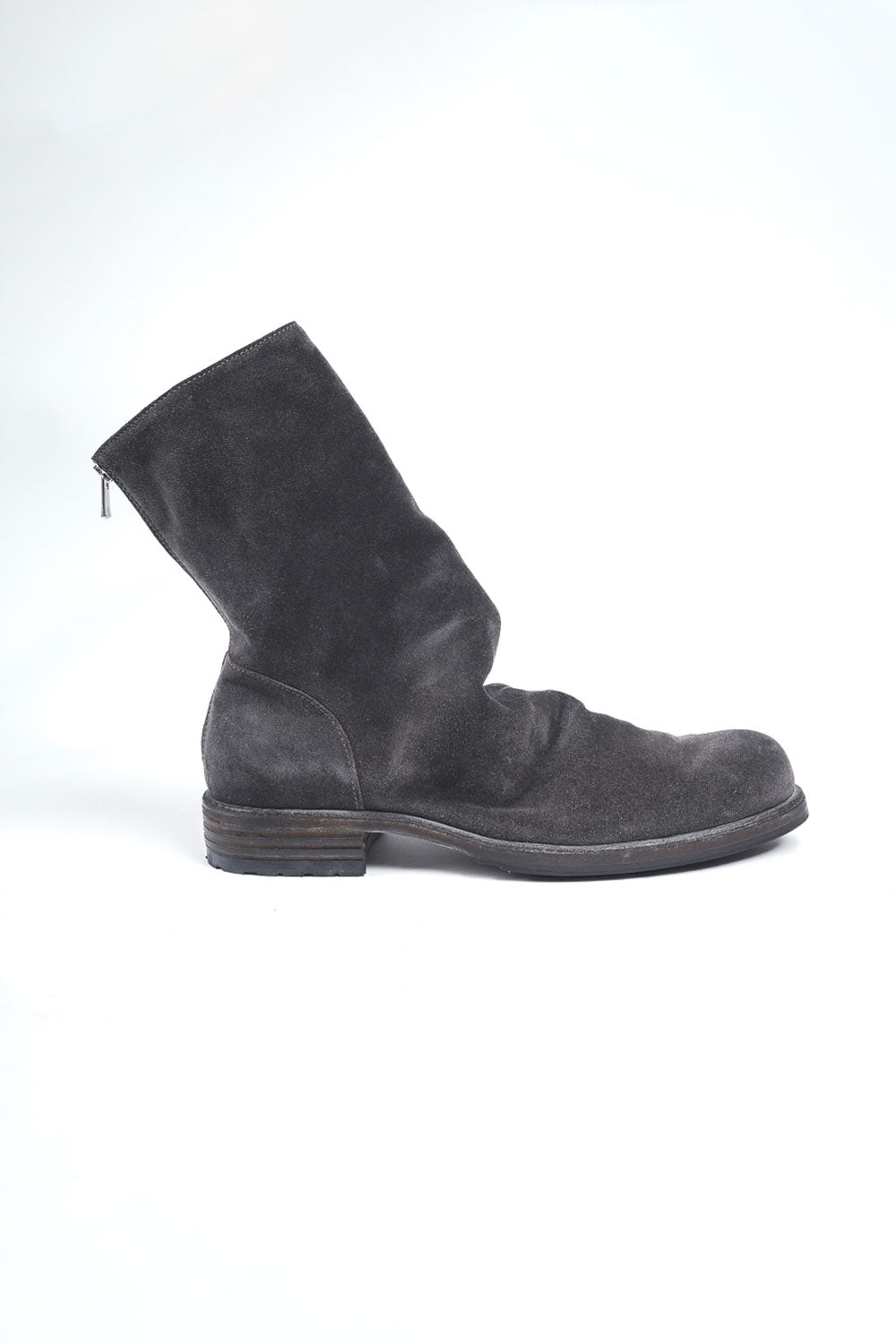 Full Zip Up Italian Calf Suede Boot Charcoal/Grey