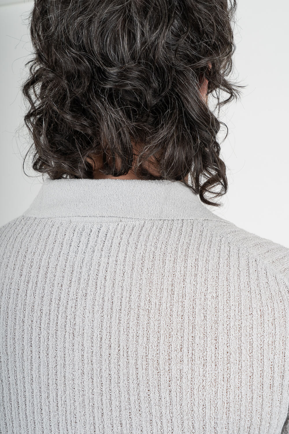 Full Button-Up Textured Cotton Shirt Light Grey