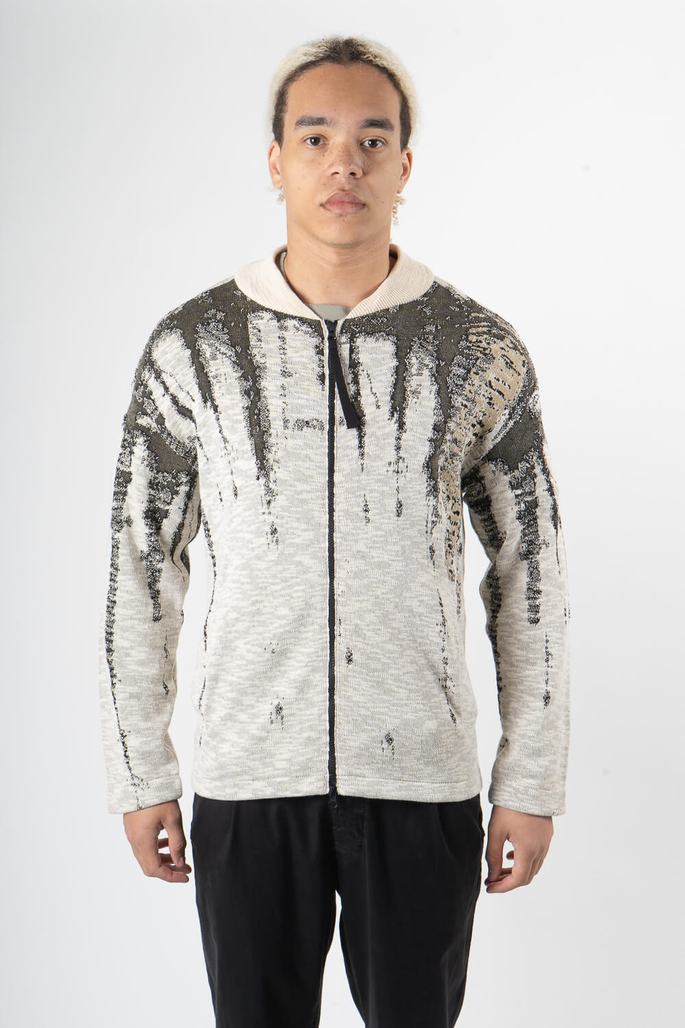 Full Zip Up Knitted Cotton Design Jacket Beige