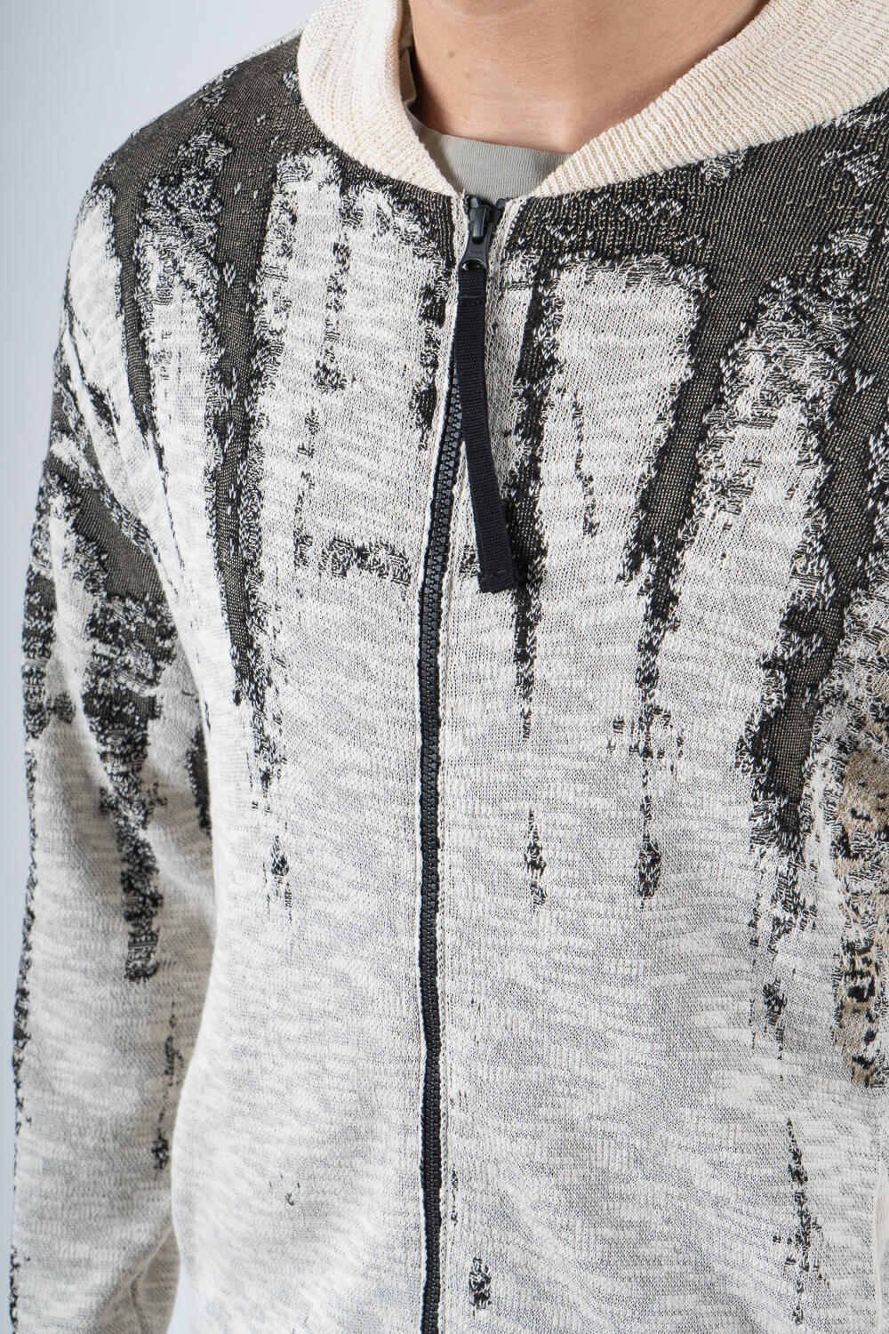 Full Zip Up Knitted Cotton Design Jacket Beige