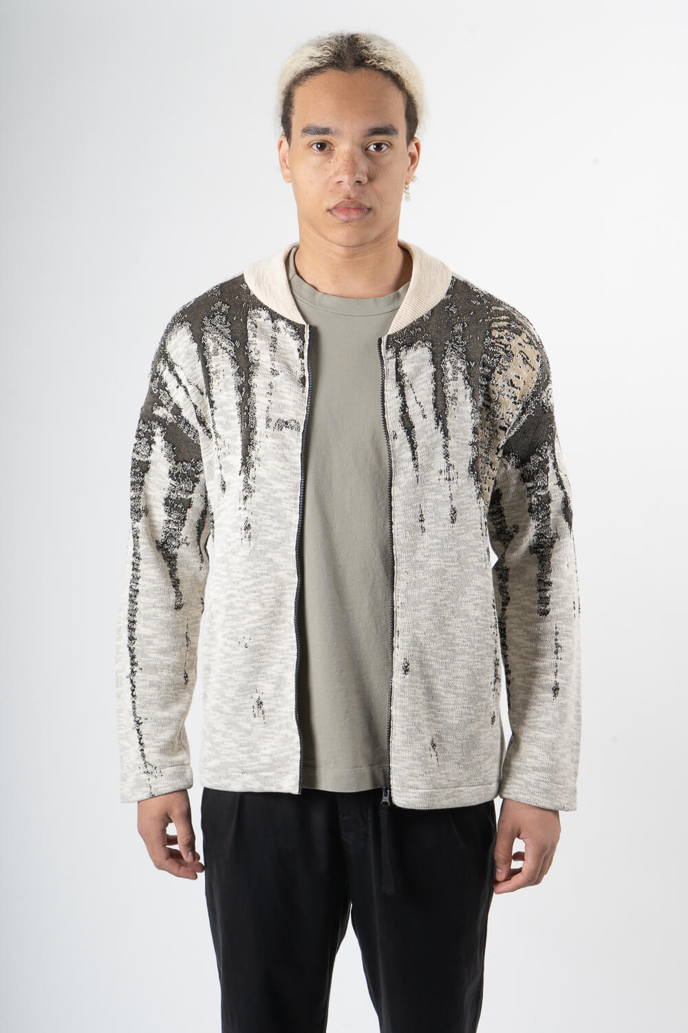 Full Zip Up Knitted Cotton Design Jacket Beige