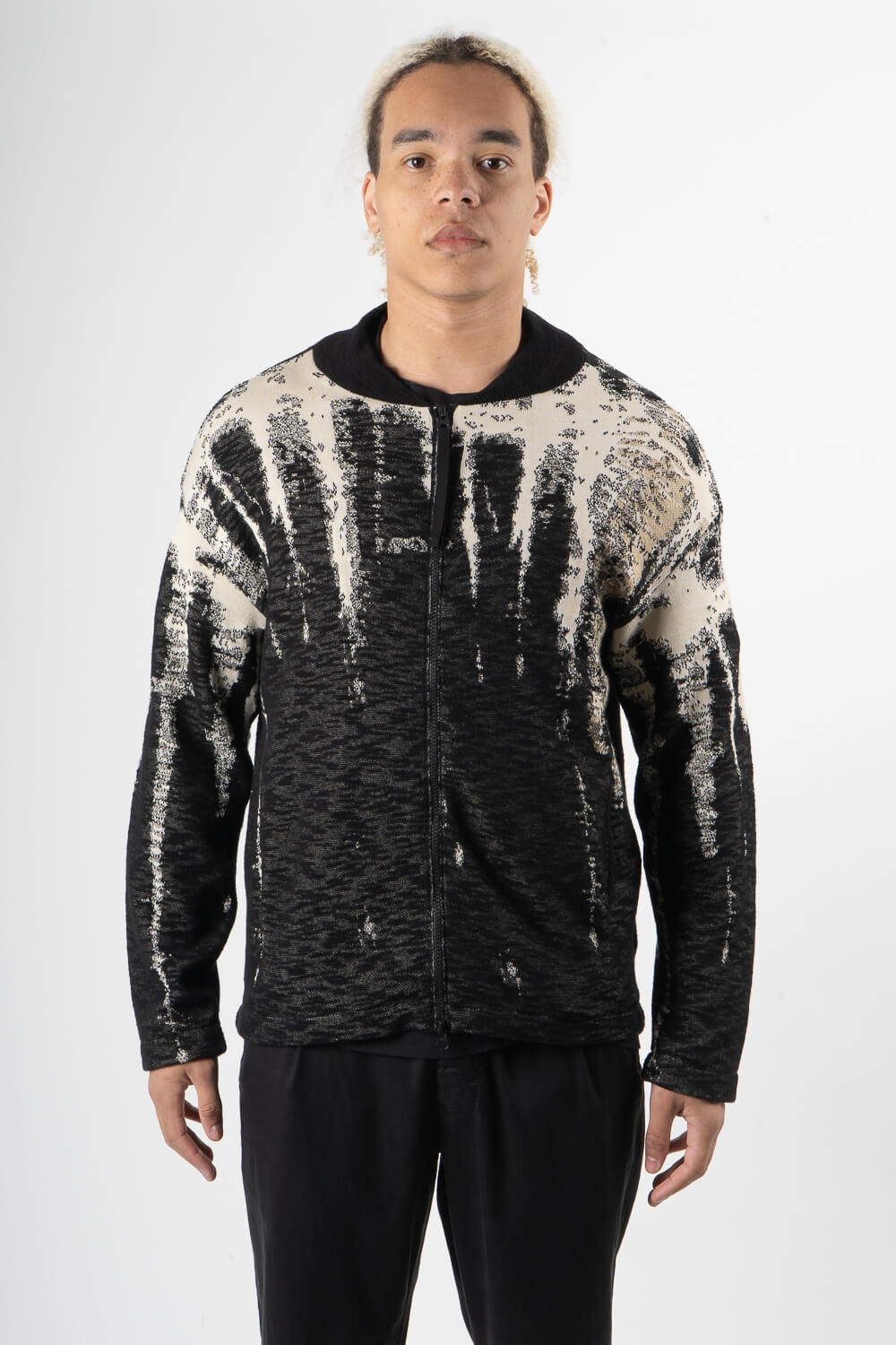 Full Zip Up Knitted Cotton Design Jacket Black