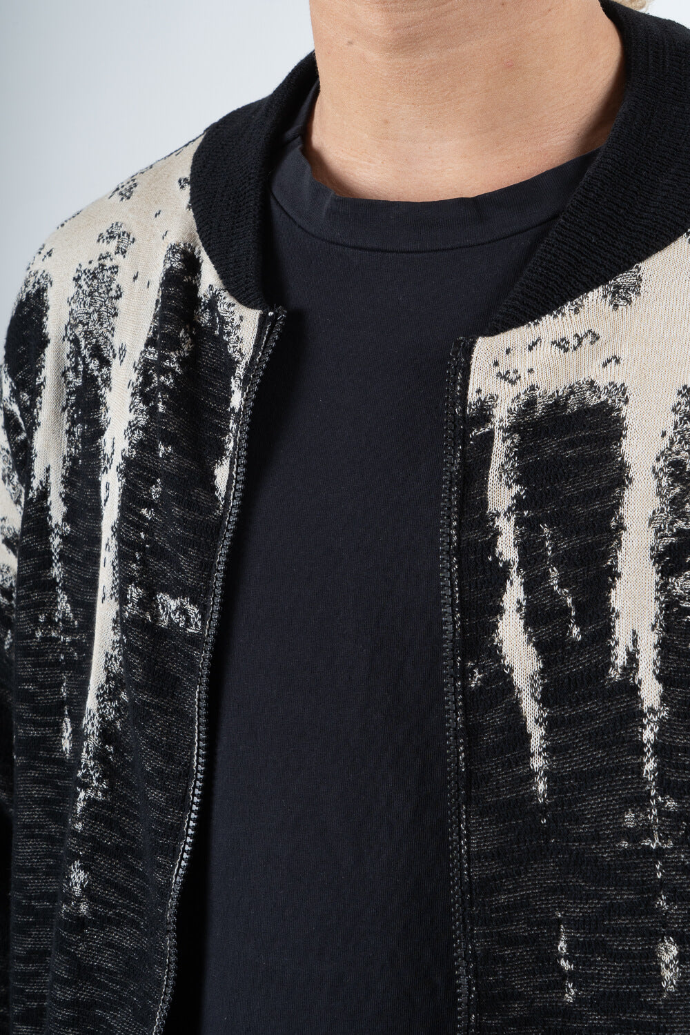 Full Zip Up Knitted Cotton Design Jacket Black