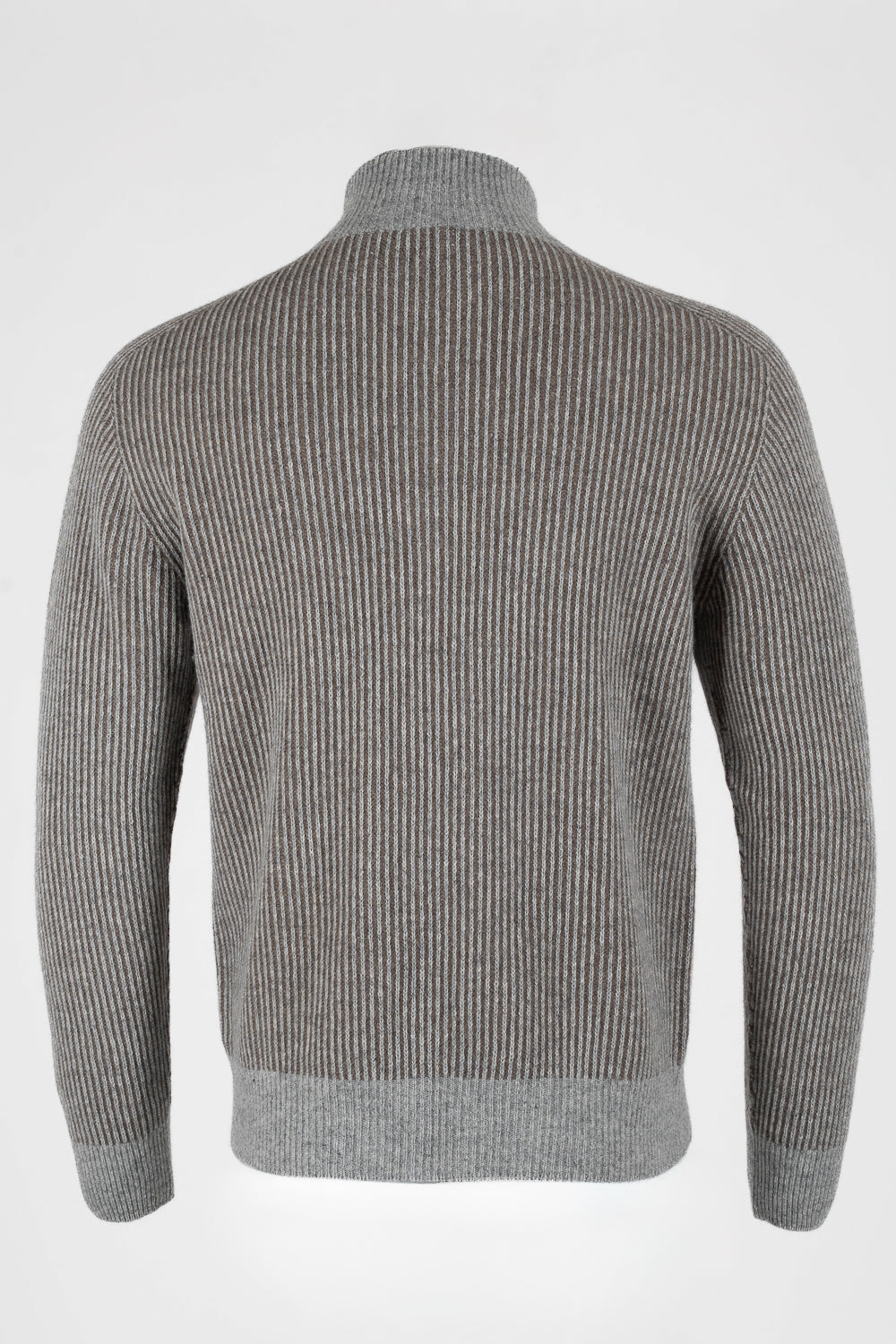 Full Zip-Up Ribbed Knit Grey