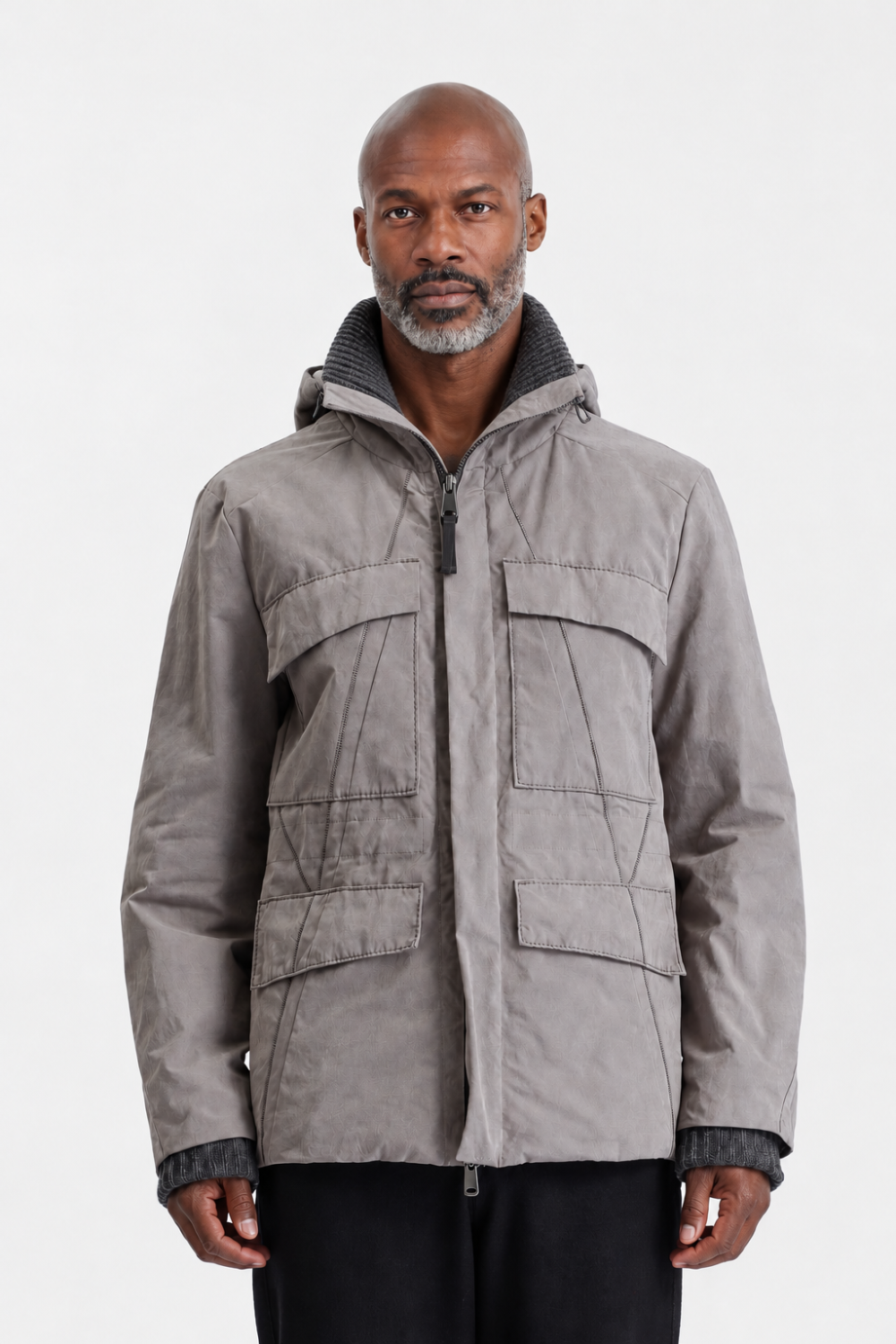 Quilted Utility Down Jacket W/ Virgin Wool Collar Clay