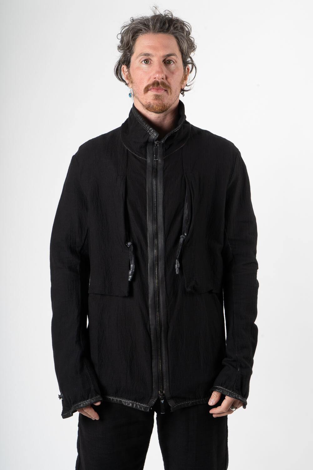 Gusset High Neck Zipper Jacket Black