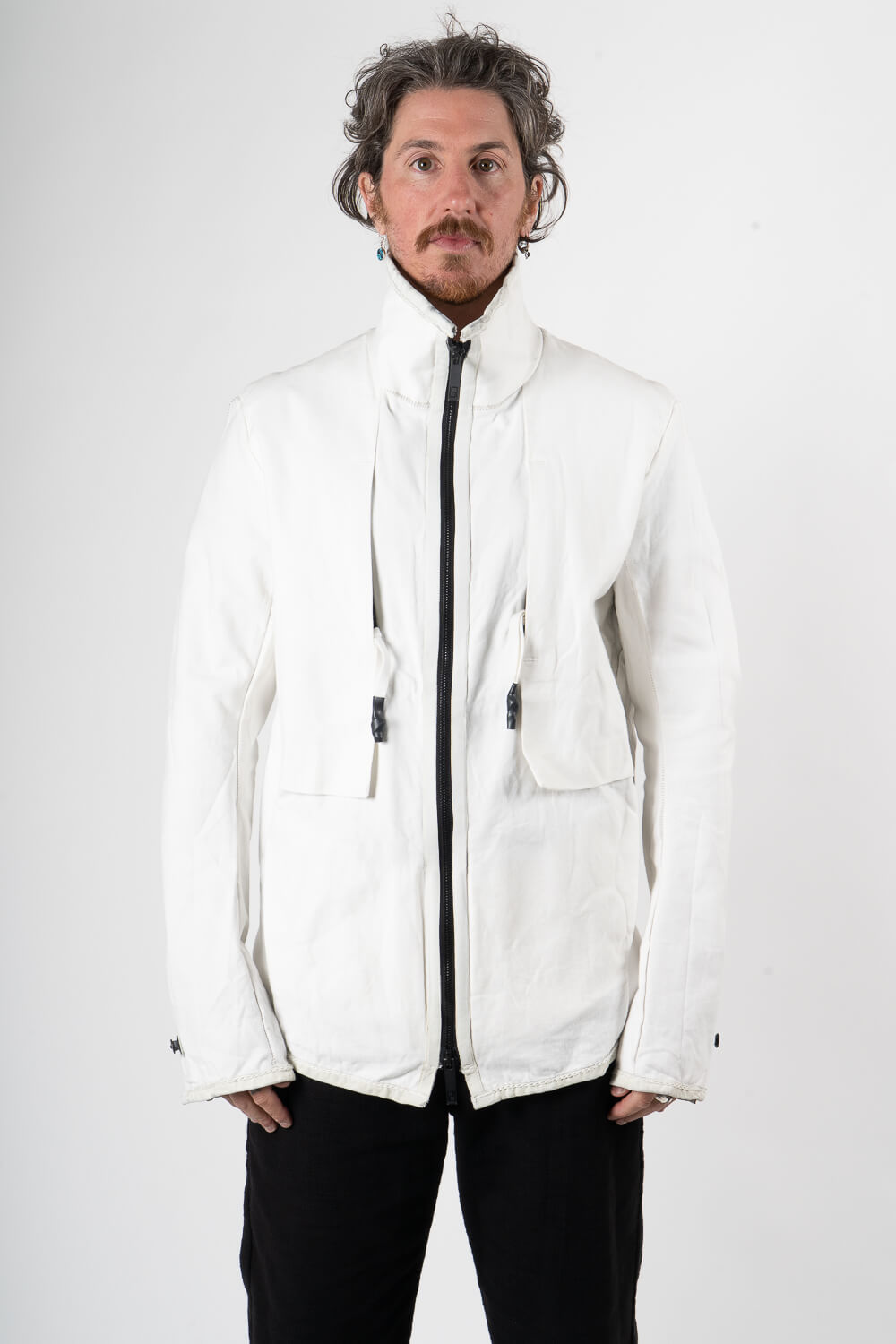 Gusset Zip-Up Pocket Detail Jacket White
