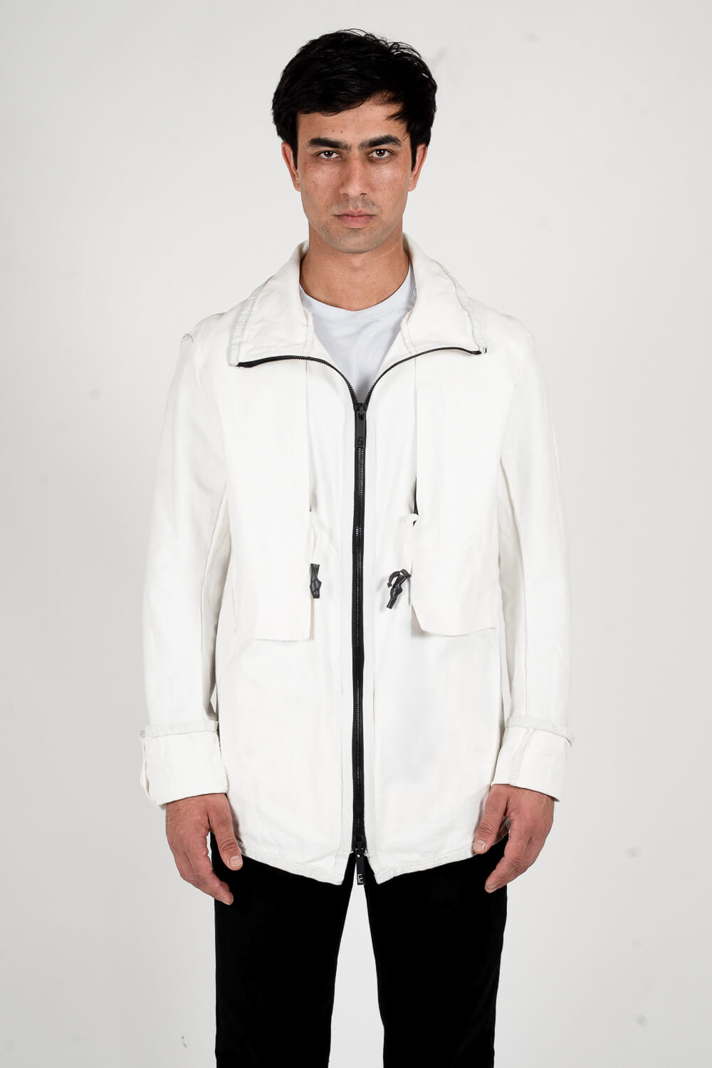 Gusset Zip-Up Pocket Detail Jacket White