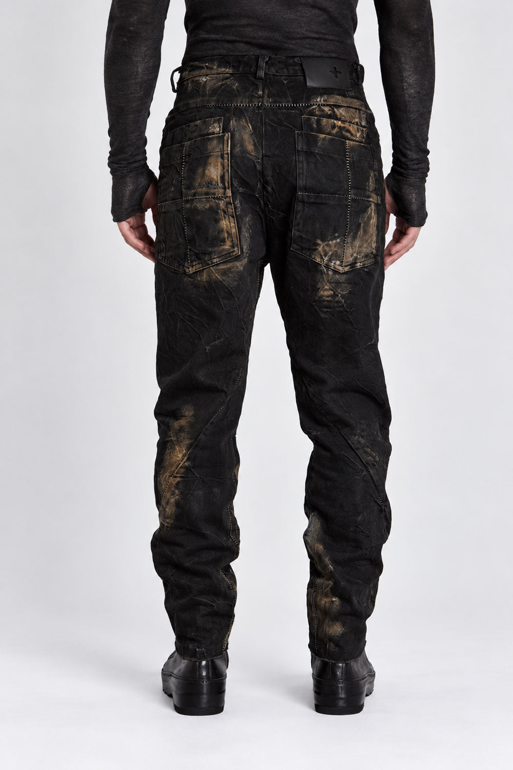 Hand Dyed Loose Fit Jeans W/ Contrast Stitch Detail Black