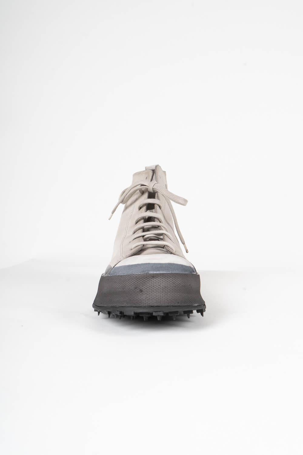 Hand Painted Sole/Calf Leather High Top Boot Beige/Dark Grey