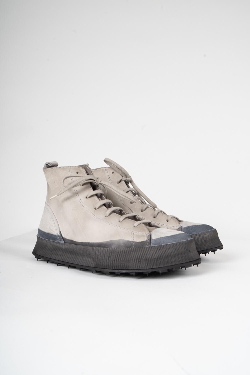Hand Painted Sole/Calf Leather High Top Boot Beige/Dark Grey
