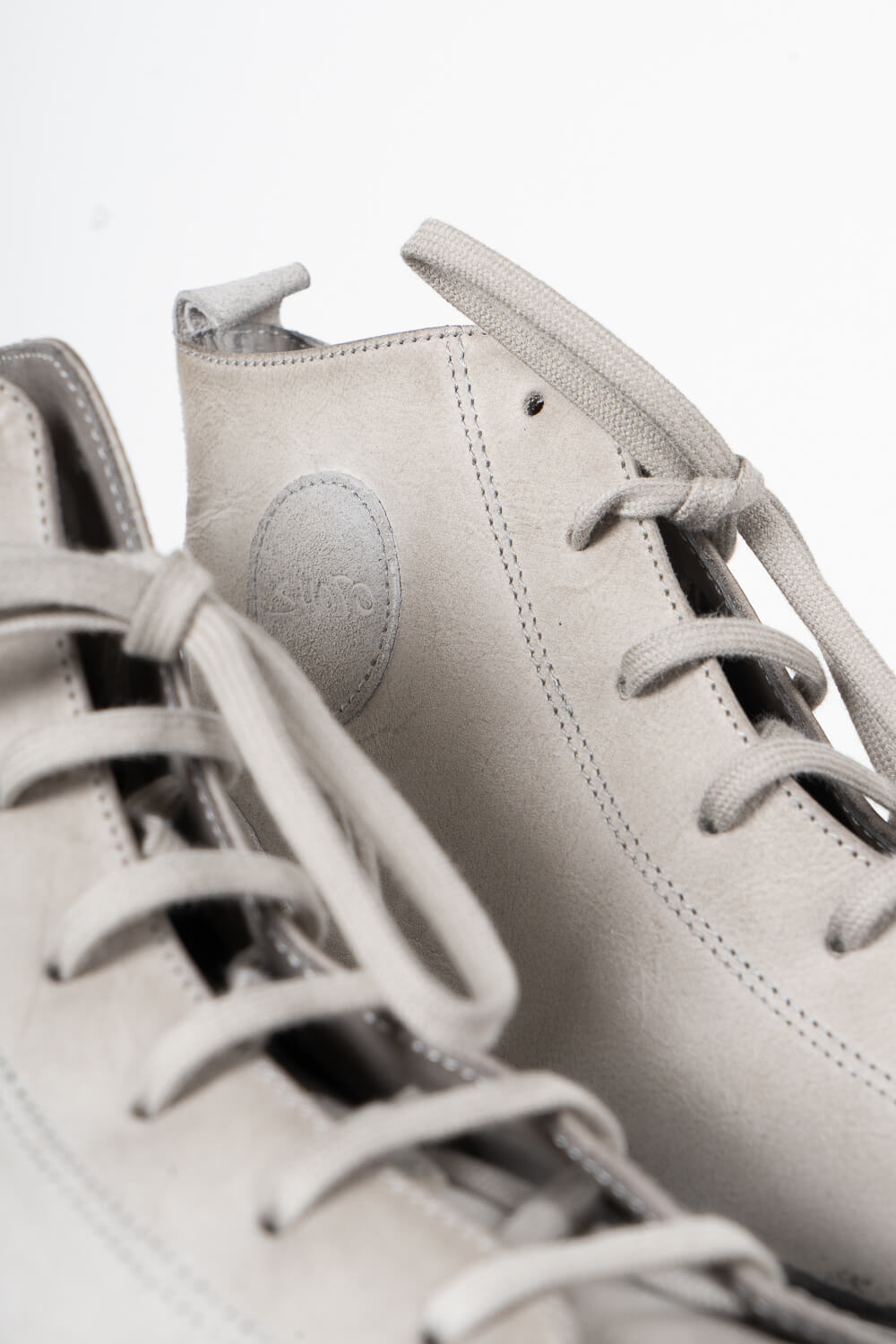 Hand Painted Sole/Calf Leather High Top Boot Beige/Dark Grey
