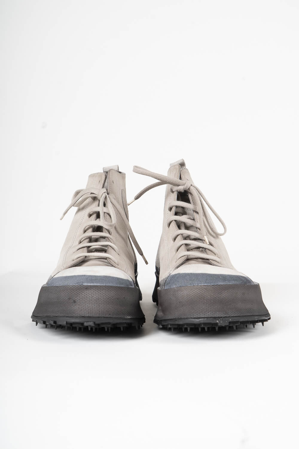 Hand Painted Sole/Calf Leather High Top Boot Beige/Dark Grey
