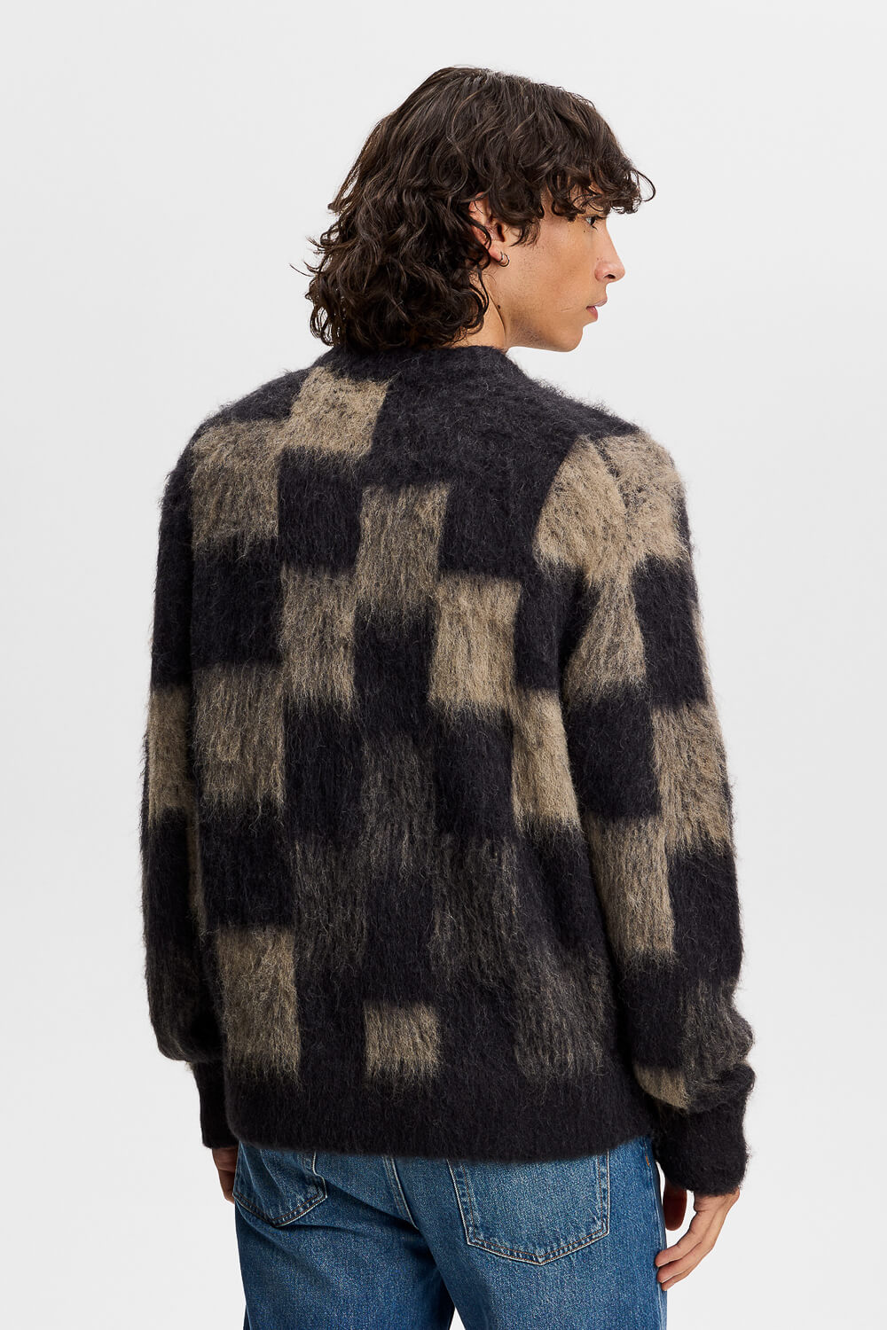 Hank Hairy Graphic Knit Beige/Black