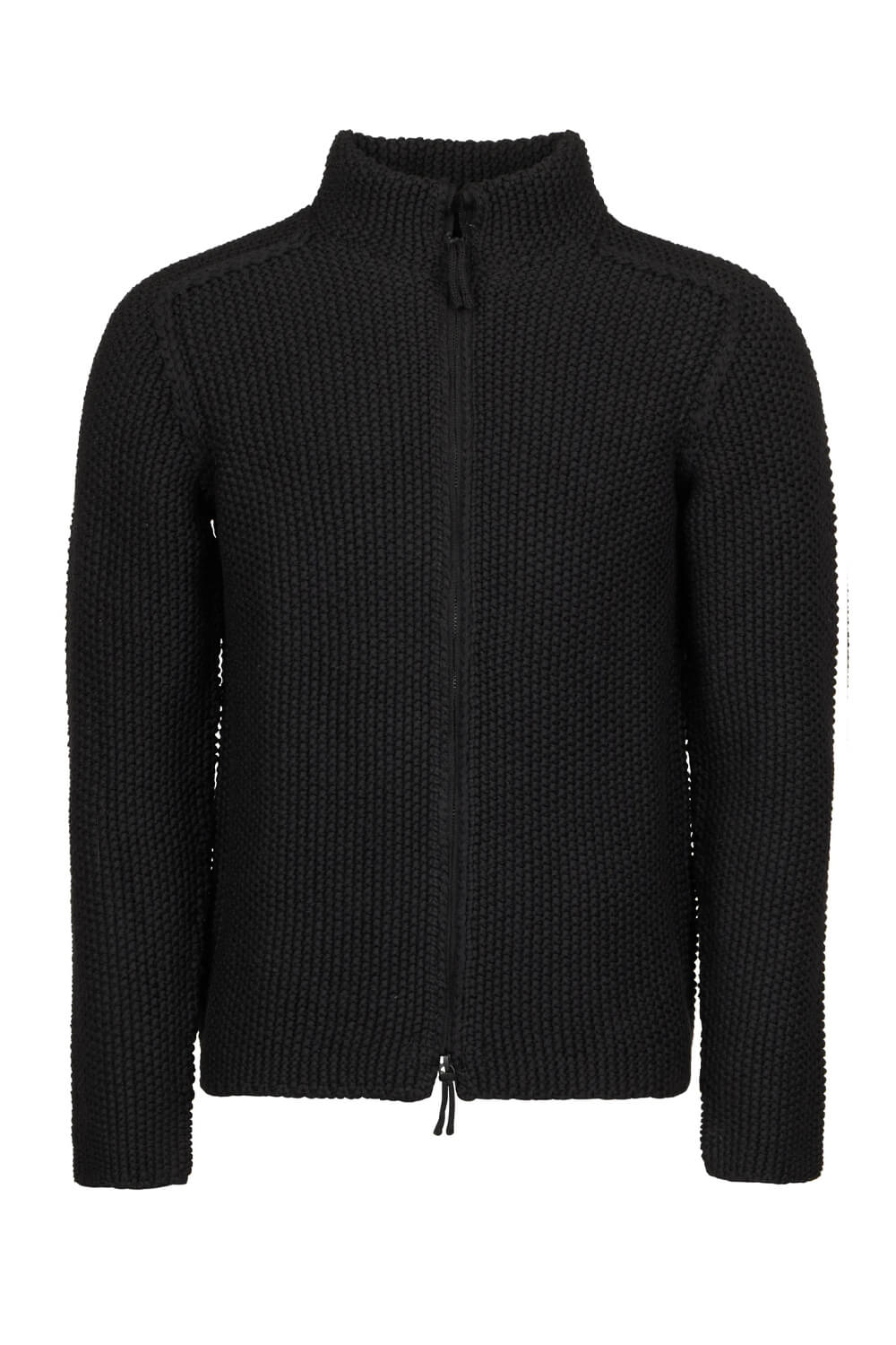 Heavy Full Zip Raw Edge Cable Knit Cardigan Black
