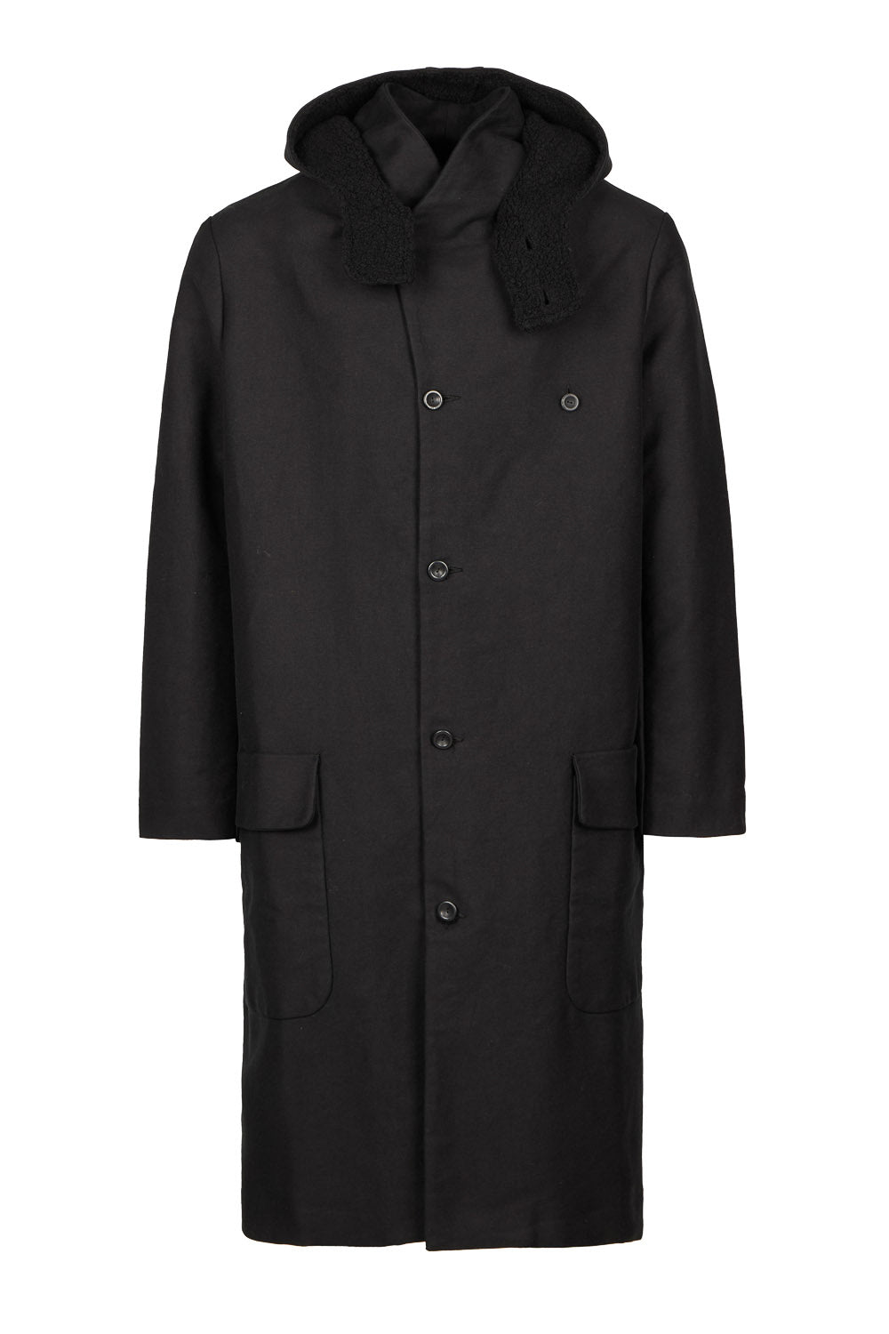 Heavy German Cotton Long Button-Up Parka Jacket Black