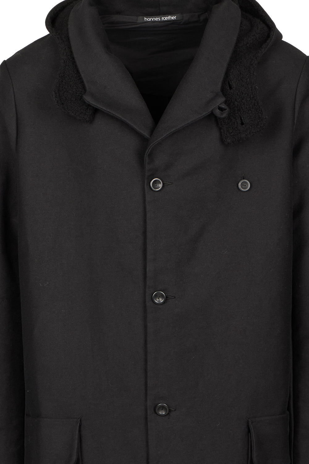 Heavy German Cotton Long Button-Up Parka Jacket Black