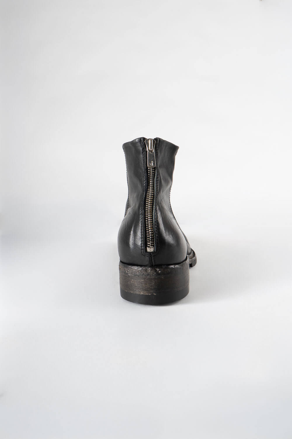 Italian Calf Leather Mid Zip-Up Crest Chelsea Boot Black