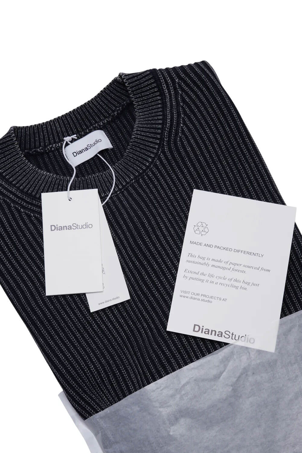 Italian Cotton Ribbed Round Neck Sweater Charcoal