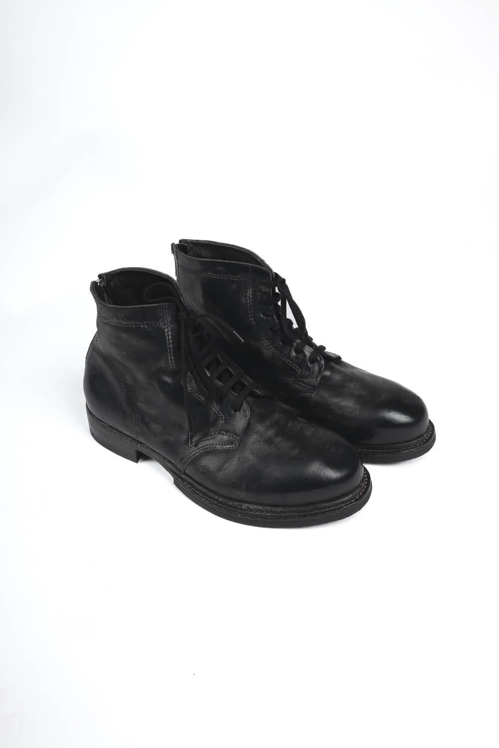 Italian Buffalo Leather Zip-Up/Lace-Up Boot Black