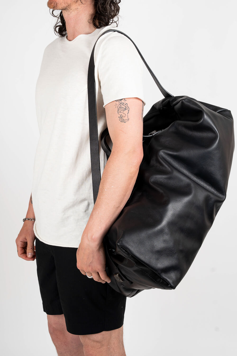 Italian Calf Leather Duffel Bag Black