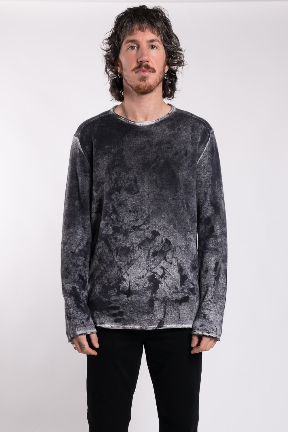 Italian Cashmere Marble Effect Sweatshirt Grey/White