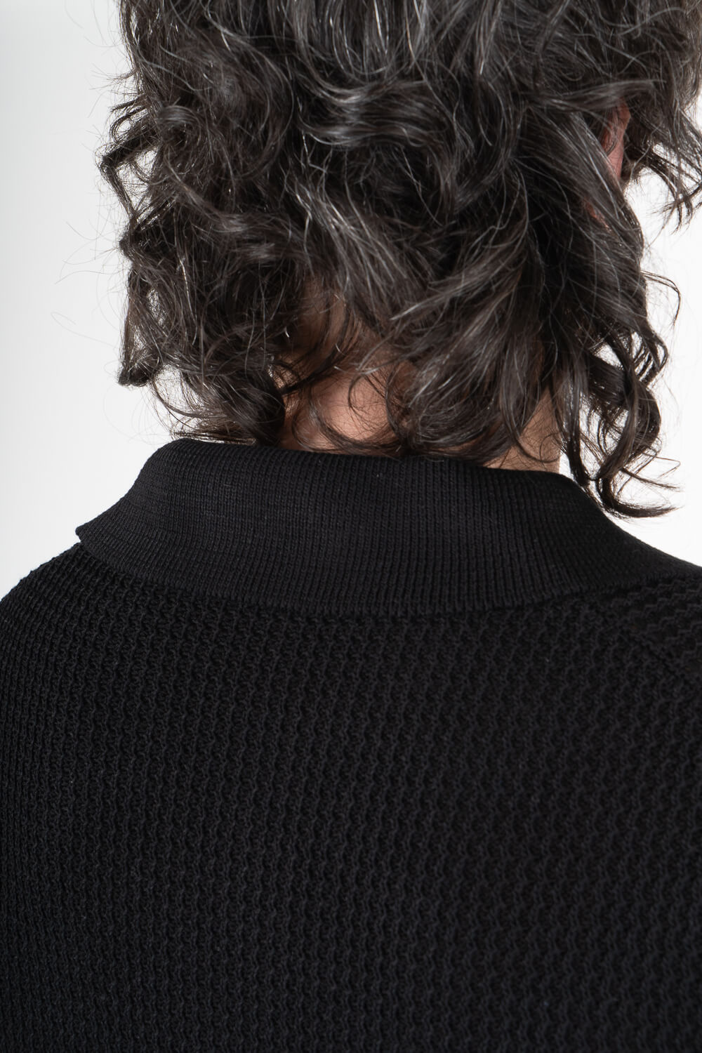 Italian Cotton Knitted Button-Up Shirt Black
