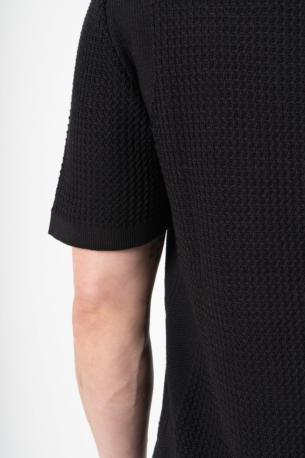 Italian Cotton Knitted Button-Up Shirt Black